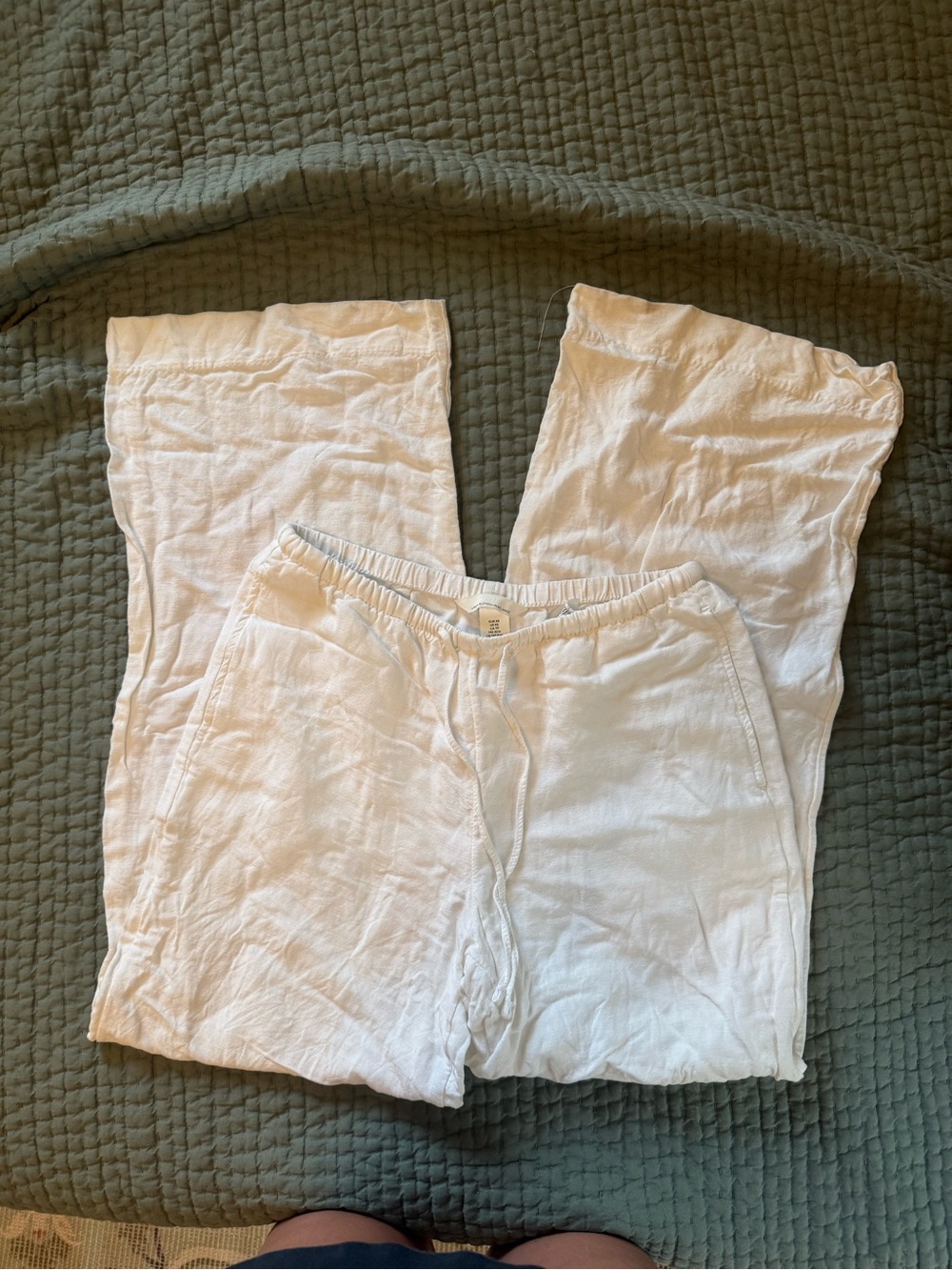 H&M White Linen Drawstring Pants